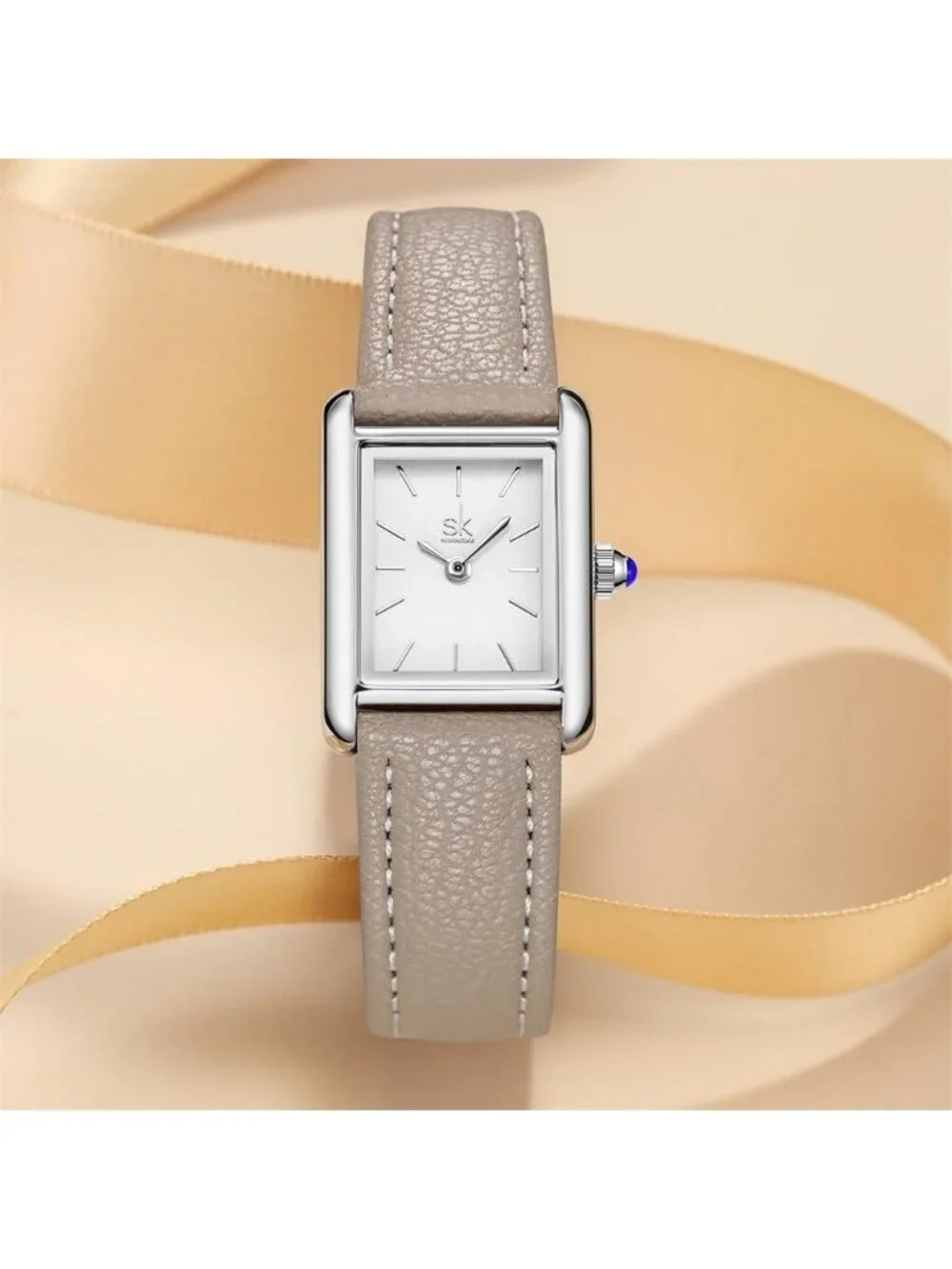 Women's Khaki Minimalist Vintage Square Leather Strap Vintage Classic Watches